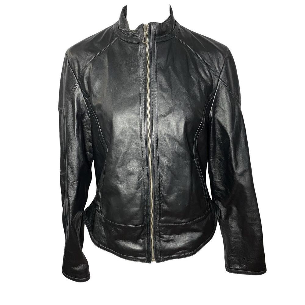 Women's Leather Moto Jacket, Medium